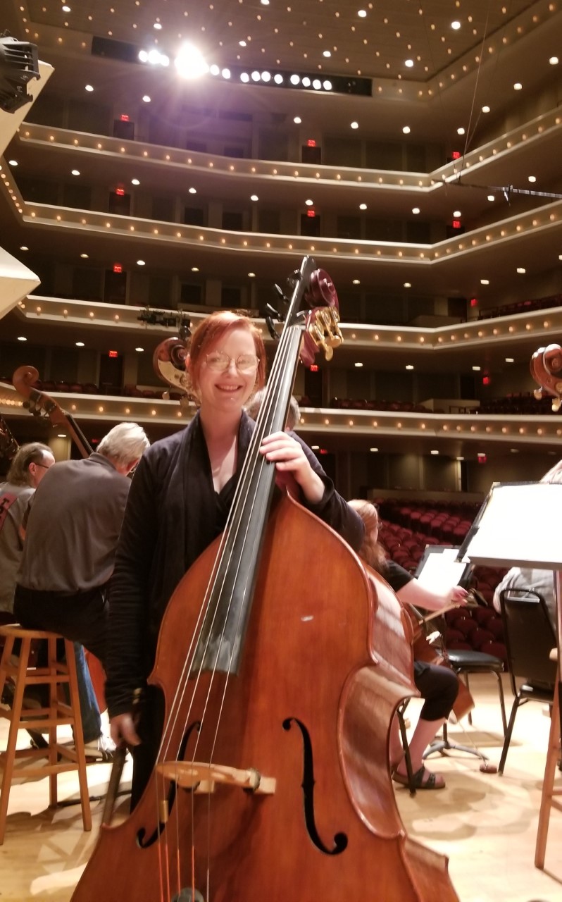 Marlo Williams with bass at Flint Symphony